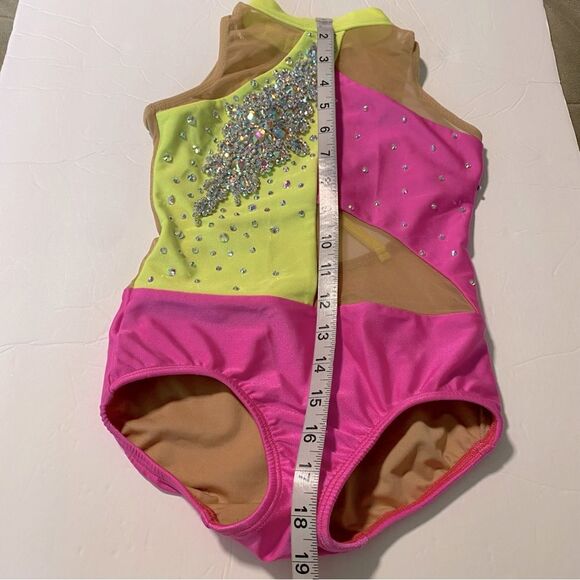 Patrick J dance custom Solo neon pink yellow gravity leotard bedazzled LC child - Picture 9 of 9